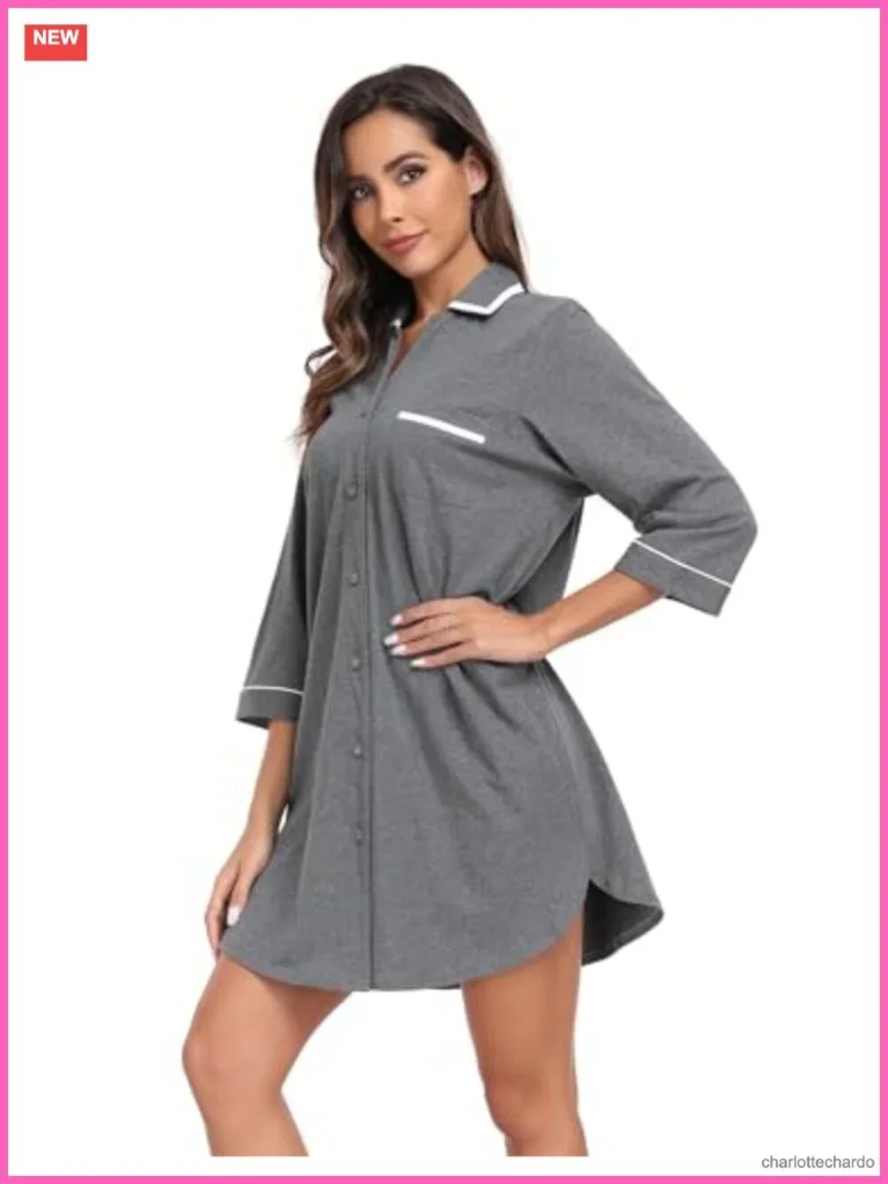 Women's 100% Cotton Nightgown 3/4 Sleeve Sleepshirt Soft Night Dress Lounge